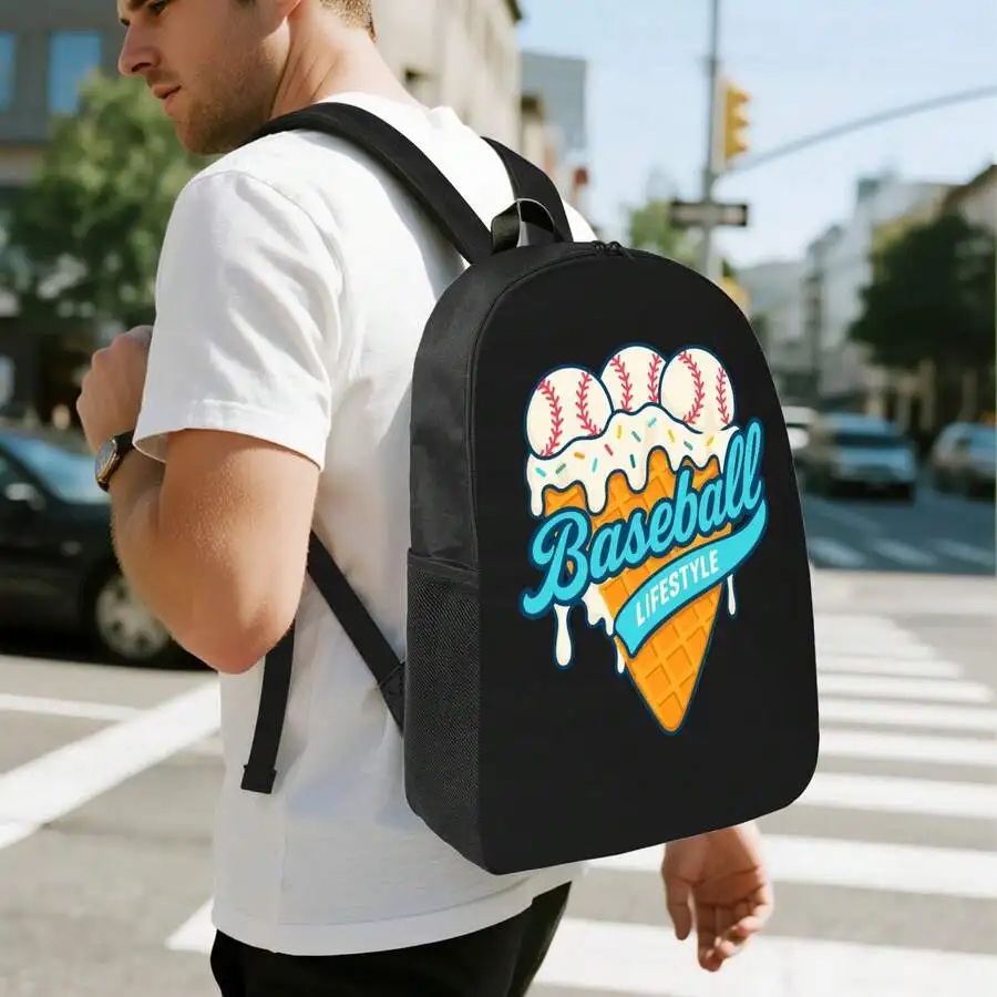 Baseball Ice Cream Drip Design Backpack 15.6 Inch Laptop Bag 20L Waterproof