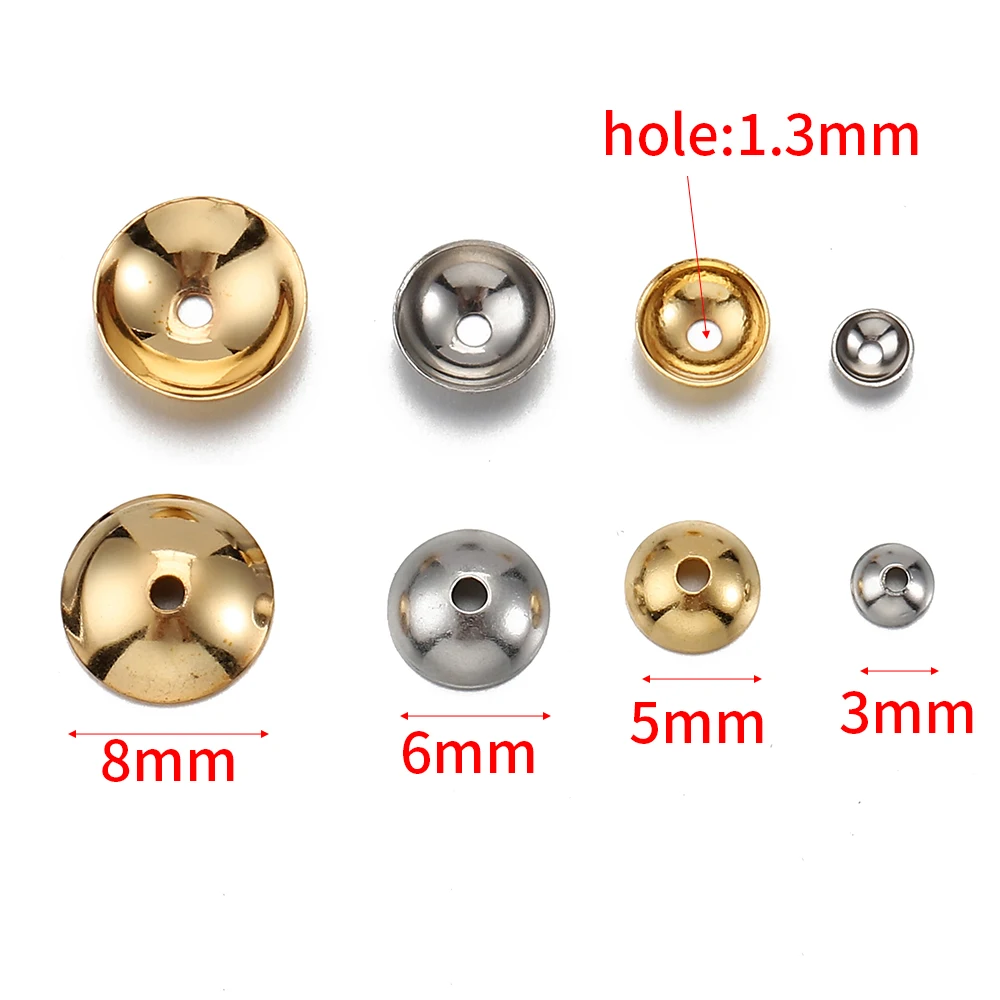 50pcs 3-10mm Gold Color Stainless Steel Round Bead Caps Spacer Beads for Jewelry Making DIY Components Accessories Wholelsale