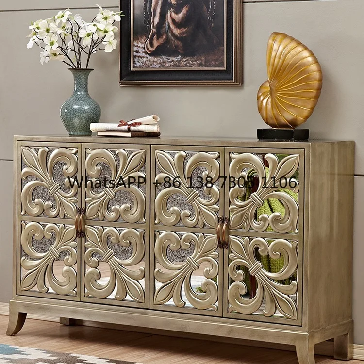 

Classical retro locker European living room American carved shoe cabinet solid wood partition entrance cabinet
