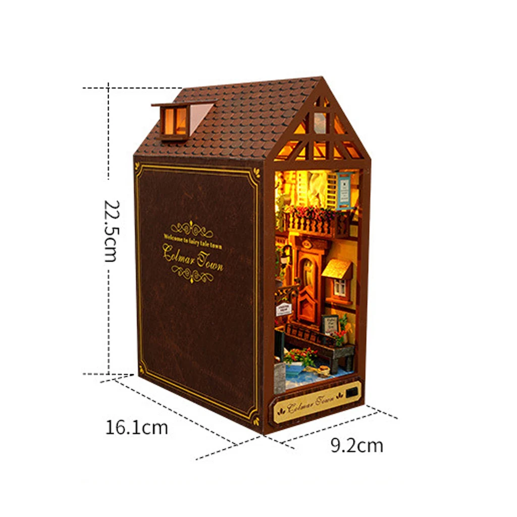 ชุดทำเอง 2-in-1 บ้านตุ๊กตาและมุมอ่านหนังสือไม้ OUZEY - ชุดประกอบโมเดลพร้อมไฟ LED ของตกแต่งบ้าน ของขวัญประกอบเอง