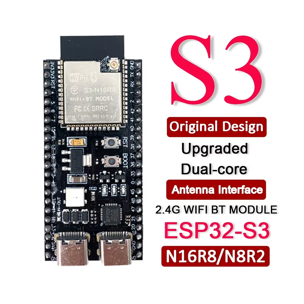 Placa de Desarrollo ESP32-S3-DevKitC-1 con Módulo Extendido de Wifi 2.4G y BT para Arduino MCU ESP32 S3, 16MB FLASH N16R8, 44 Pines, Doble Tipo-C