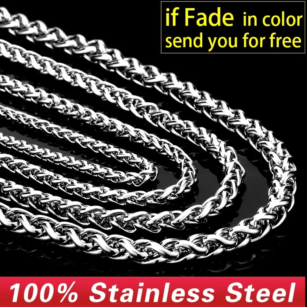 3-8MM Men Women 316L Stainless Steel Wheat Chain Necklace Fashion Retro Men Keel Chain Necklace Biker Jewelry Gift Wholesale