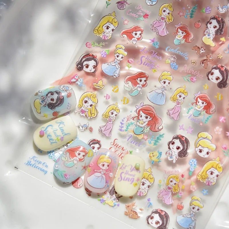 

Наклейки для ногтей серии Disney Princess, милые наклейки с мультяшной принцессой Алисой, наклейки для девочек, украшения для ногтей своими руками, милые аксессуары для ногтей, подарки