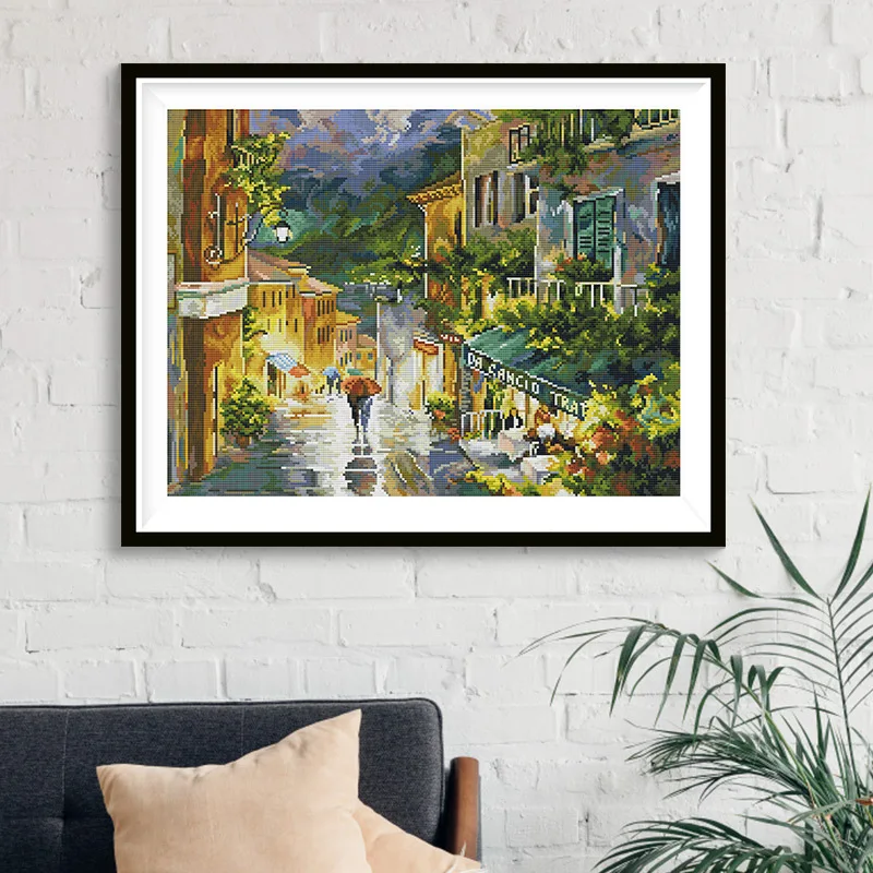 

Joy Sunday Pre-printed Cross Stitch Kit Easy Pattern Aida Stamped Fabric Embroidery Set-Night View of The Mountain City