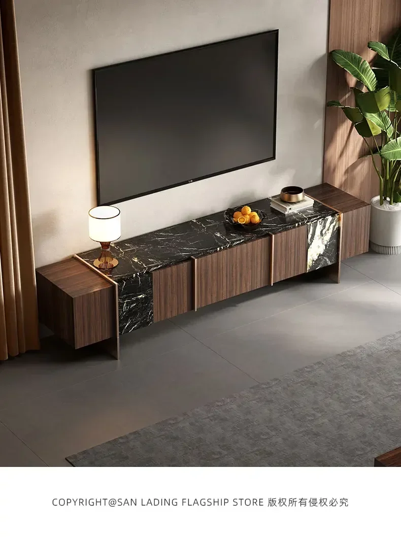 

Italian light luxury marble retro TV cabinet high storage cabinet