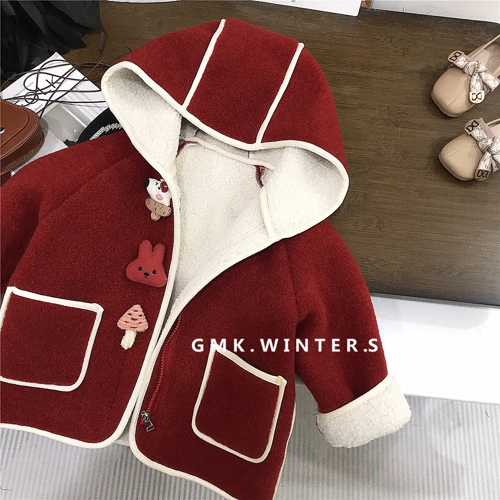 

Стеганая куртка для девочек, зимнее утепленное пальто, детская верхняя одежда с капюшоном из овечьей шерсти, новый осенний кардиган, детская хлопковая одежда