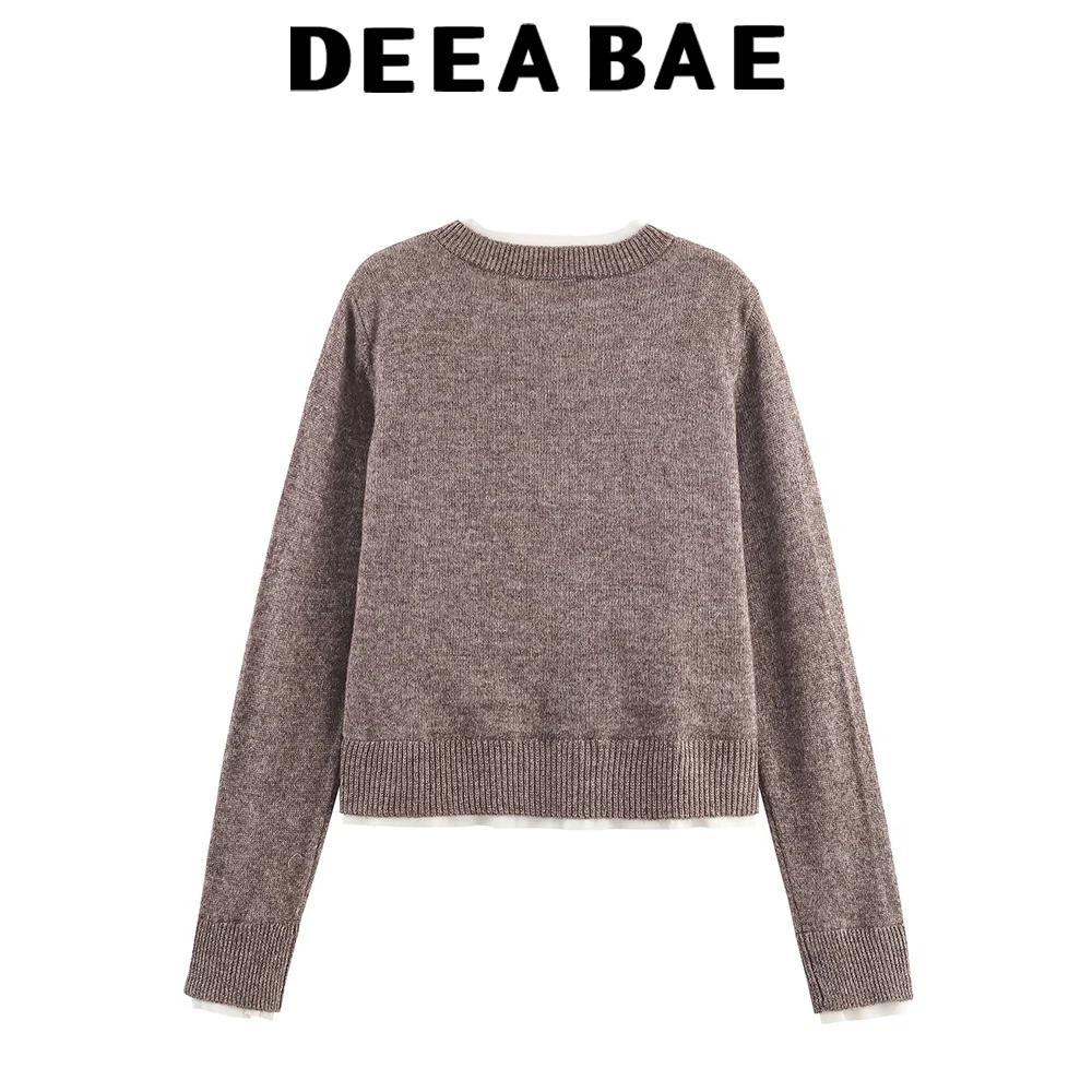 DEEABAE versione coreana unica e super bella giacca cardigan con due maglioni corti lavorati a maglia, girocollo, colore a contrasto