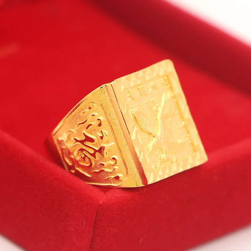 Grand Ambition Ring Men's 24K Gold AU999 - Exquisitely carved 3D pattern, thick premium texture, for banquet attendance