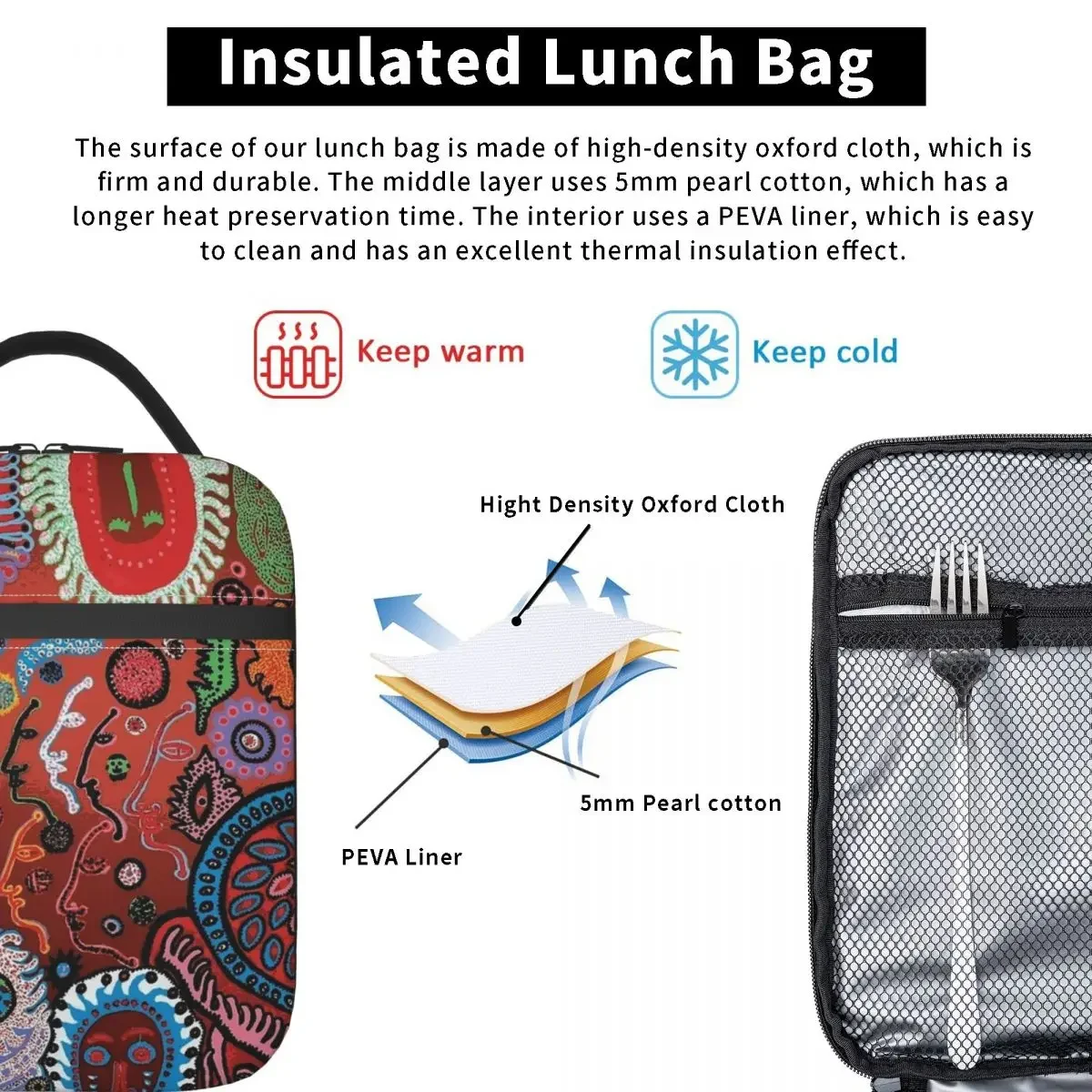 Yayoi Kusama-térmica fiambrera reutilizable, bolsa térmica portátil para comida, viaje universitario