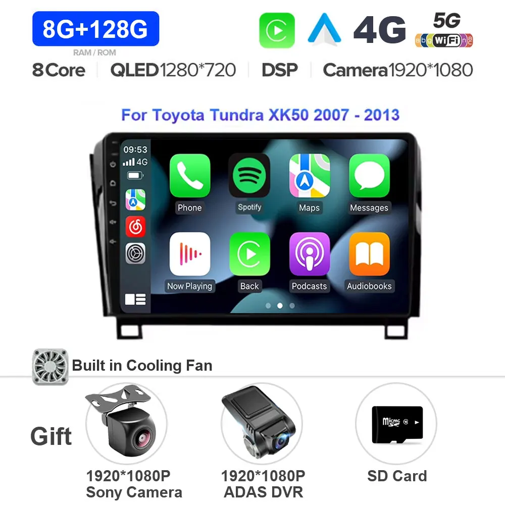 Android 15 Voor Toyota Tundra XK50 2007-2013 Sequoia XK60 2008-2017 Carplay Auto Radio Multimedia Video speler 5G WIFI