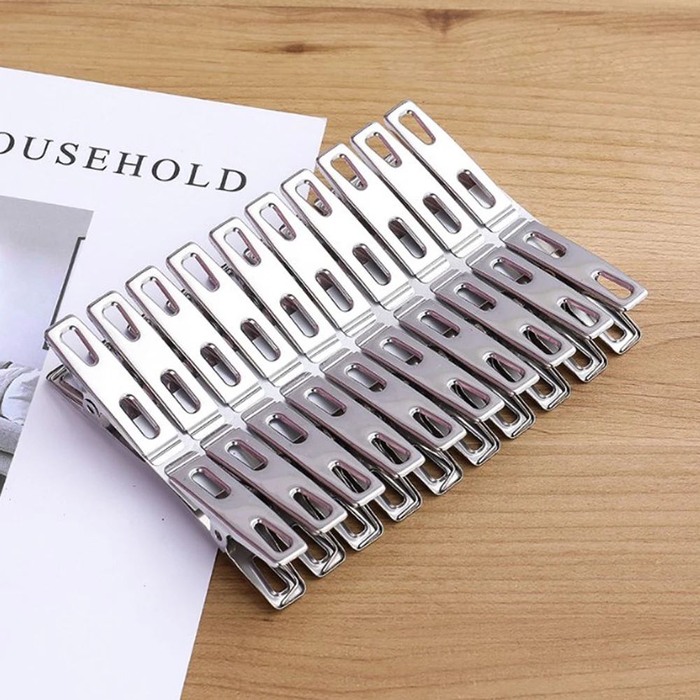 40pcs Stainless Steel Clips Clothes Photo Paper Peg Pin Clothespin Craft Clips Home Decoration Metal Clip Set Household Storage