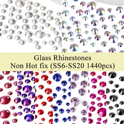 DUCRYSTAL 1440pcs/pack Mix size SS6-SS20 Rhinestones Flatback Non Hotfix Glass Glitter Crystal Rhinestones for Clothing&Nail Art