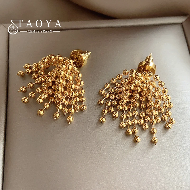 Gothic Girl's Design Sense Metal Beads Tassel Irregular Pendant Earrings 2025 Fashion Jewelry Unusual Accessories for Womens