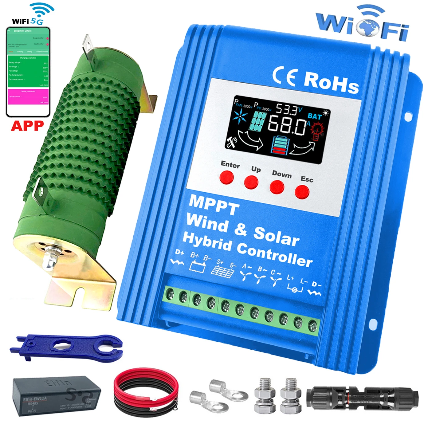 6000 واط 5kw مزدوج MPPT طاقة الرياح نظام هجين شحن جهاز تحكم يعمل بالطاقة الشمسية 12 فولت 24 فولت 48 فولت منظم تلقائي للاستخدام المنزلي مولد طاحونة الهواء