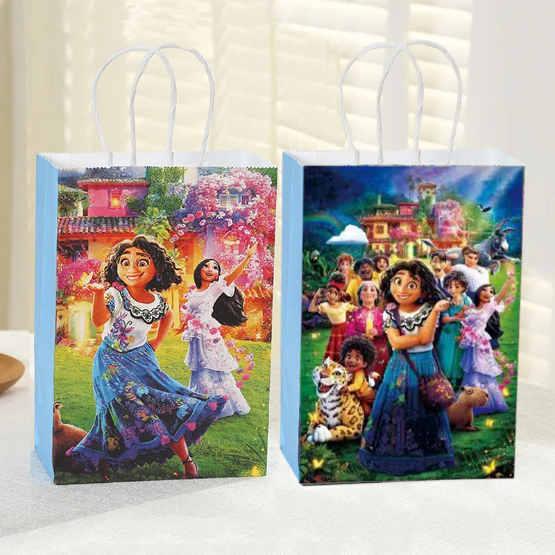 Bolsa de papel Kraft con asa para decoración de fiesta de cumpleaños de Disney, caja de dulces, suministros para juguetes de cumpleaños de niños,