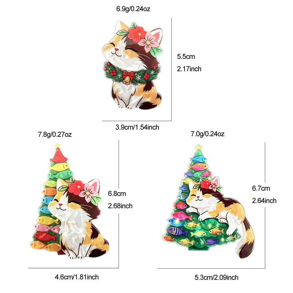 CINDY XIANG Christmas Cat Brooch Double Layer Acrylic HD Printing Lapel Pin, Kitten & Fish Xmas Tree Badge