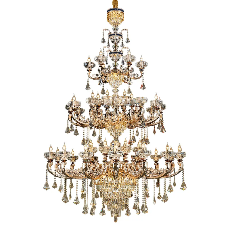 

French Elegant Crystal Large Pendant Light Hotel Lobby Villa Hall Loft Living Room Luxury Zinc Alloy Grand Chandelier