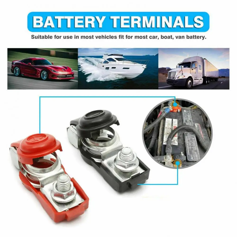 1 Pair Battery Terminal Professional Good Conductivity Tinned Copper Negative Positive Battery Cable Clamp for Car