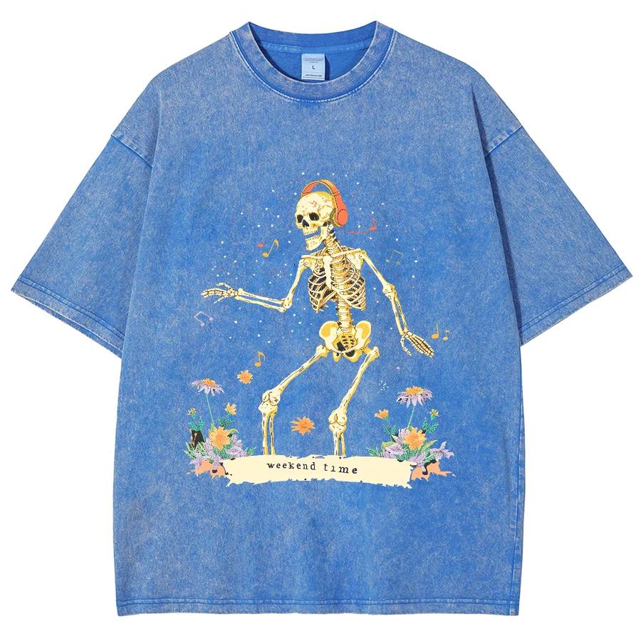 Stampa teschio stampa Retro T-Phirt Drop-Phoulder Sleeve uomo donna Vintage magliette a maniche corte tinta unita Hip Hop T-shirt allentate