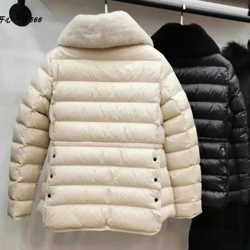 Imagem -02 - Cabolsa de Pato Branco para Mulheres Cabolsa de Inverno Ultra Leve Colarinho Natural de Pele de Coelho Feminino Luxo Lace up Slim Parkas Brand 90