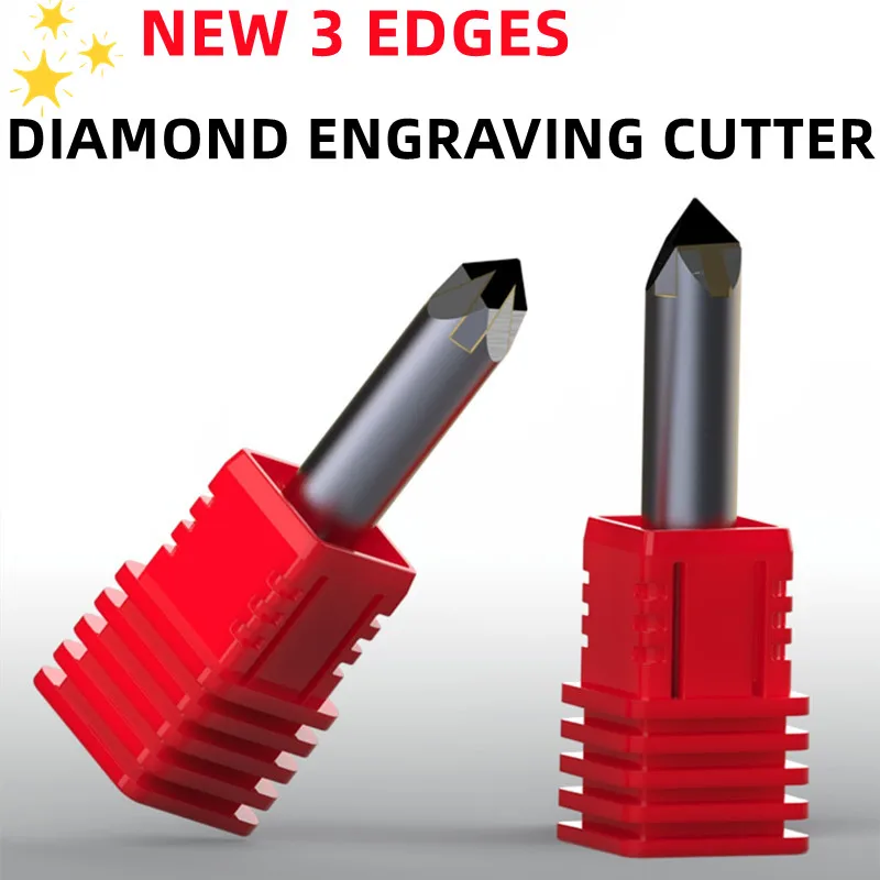 New Diamond Engraving Cutter Granite Stone Tools Marble Relief cnc Bit 3 edge PCD Shank 6 mm Milling Carving Tool