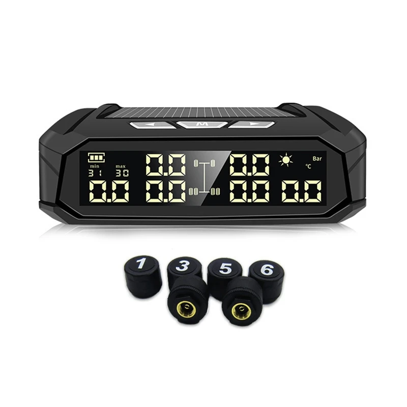 

Car TPMS Tyre Pressure Monitoring System Solar Power Digital Display Auto Security Alarm Systems With 6 External Sensors