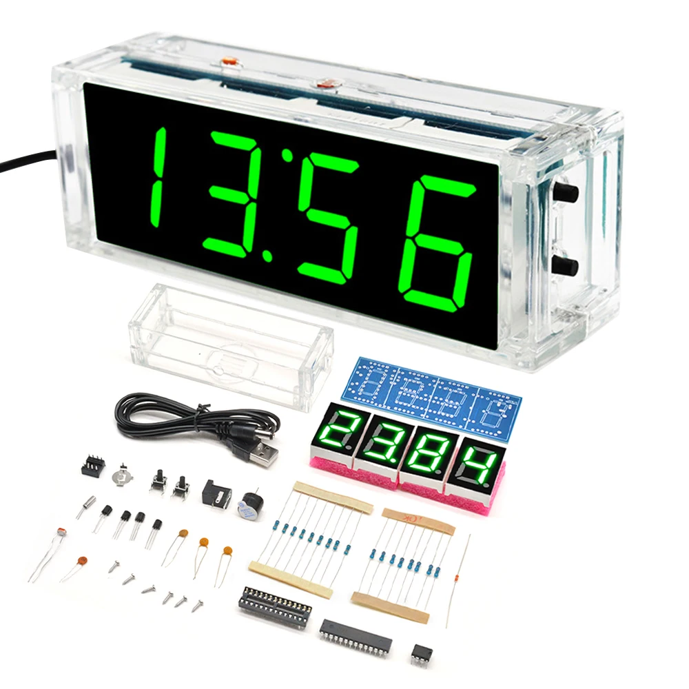 ساعة درجة الحرارة الإلكترونية الرقمية LED DIY Kit مجموعة أدوات تعلم اللحام مناسبة للتدريس وعشاق DIY وما إلى ذلك.