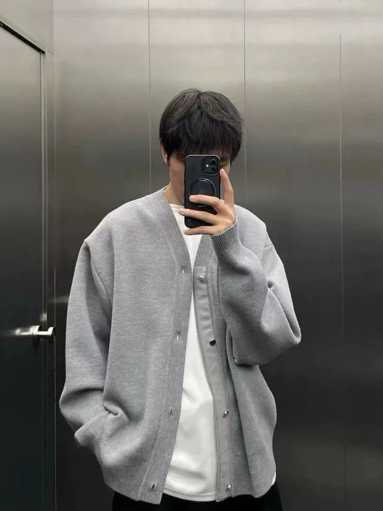 

2025 New Vintage Wool Blend Loose Simple Couple Knitted Sweater Cardigan Soft Medium Length Warm Comfortable ort Sve V Ne