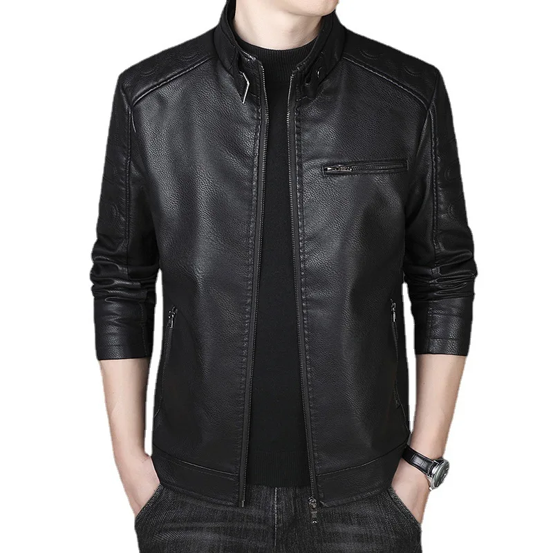 Factory direct foreign trade men's motorcycle PU leather men's coat spring autumn fashion stand collar casual leather jacket men