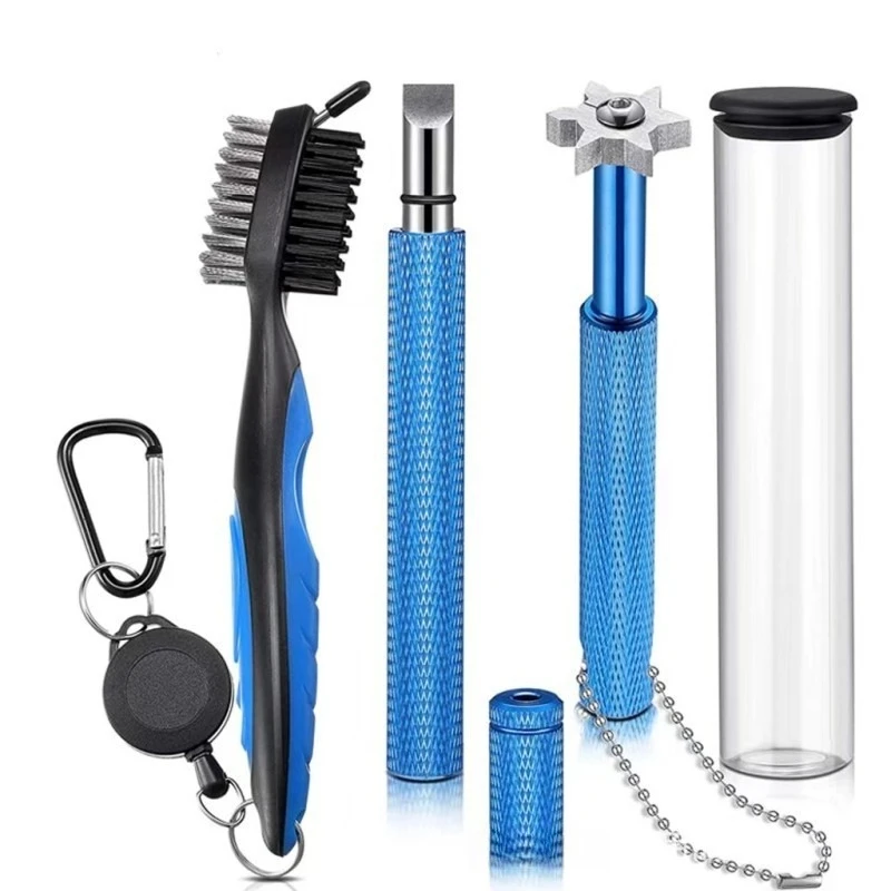 1 Set Golf Club Cleaner Kit - Groove Sharpener & Dual-Sided Brush | Spring Buckle for Easy Hanging, Max Durability & Cutting