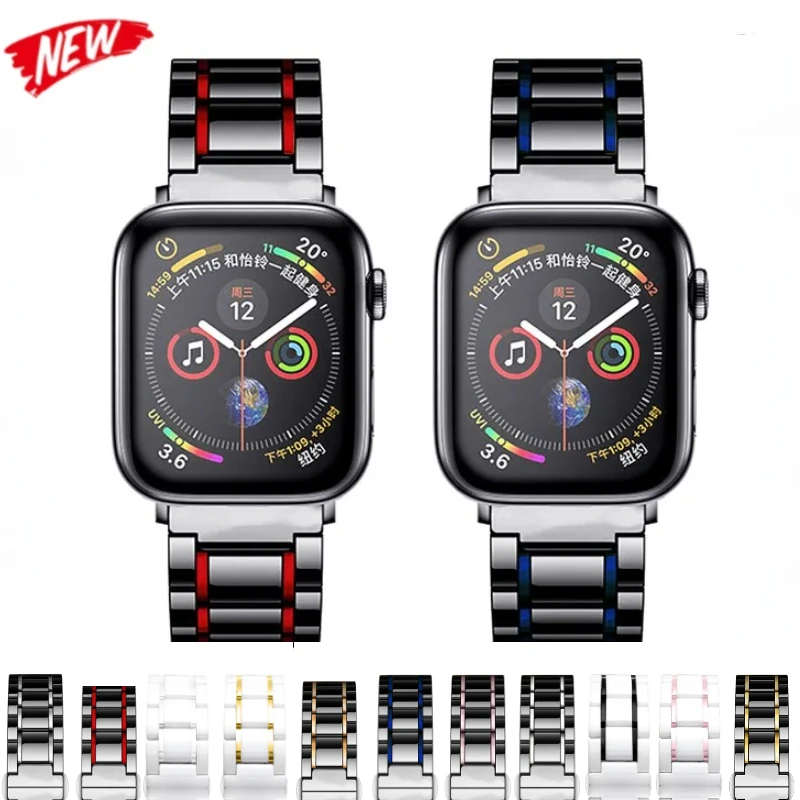 

Ceramic Strap for Apple Watch Band 46mm 45mm 44mm 40mmm 42mm Stainless Steel Watchband Metal Bracelet Ultra/2 10 9 8 7 6 5 4 SE