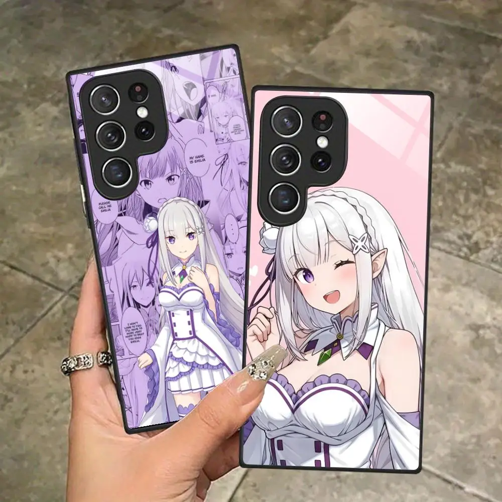 ReZero Emilia Waifu Mobile Phone Case for Samsung Galaxy S25 S24 S23 S22 S21 S20 Note20 Plus FE Ultra Glass Cover Luxury Cover