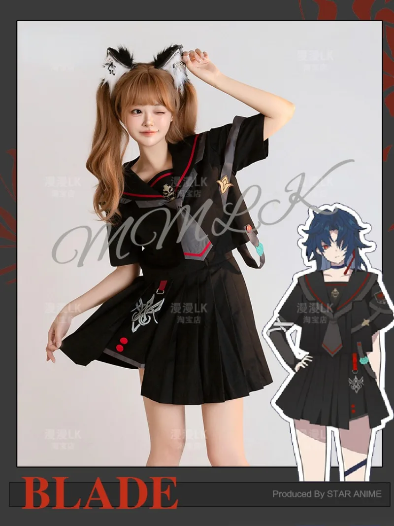 Anime Game Honkai: Star Rail Cosplay Blade Women Girl JK Sailor Summer Uniform Short Sleeved Top Skirt Bow Tie Suit Costumes