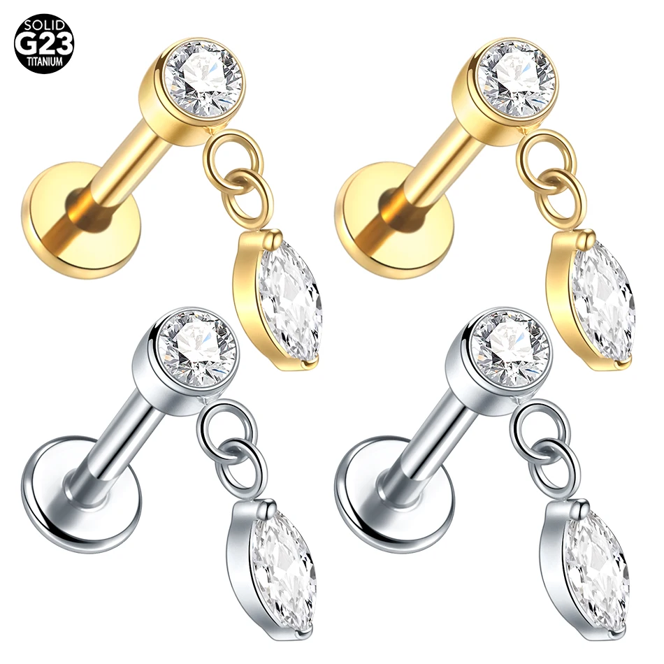 1Pc G23 tytanowy kolczyk do przekłuwania uszu Helix Tragus gwint wewnętrzny cyrkon kolczyk chrząstka Piercing biżuteria do uszu 16G — 2
