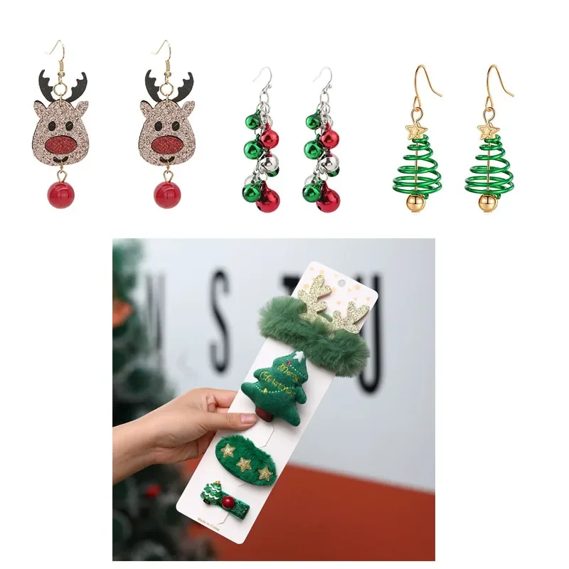 Festive Earrings Hairpin Bow Bell Reindeer Party Decoration Holiday Gift for Girlfriend Adult Pack Total  Easter Cosplay