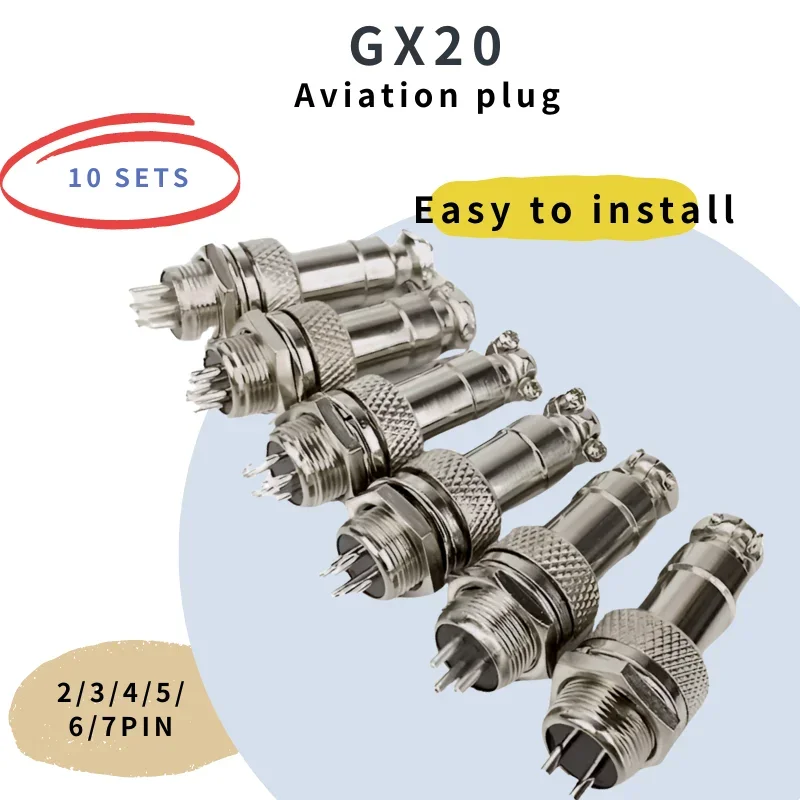 

10Sets GX20 2/3/4/5/6/7/8/9/10/12/14/15 Pin Male Female Butting Wire Cable Circular Aviation Socket Plug Panel Connector