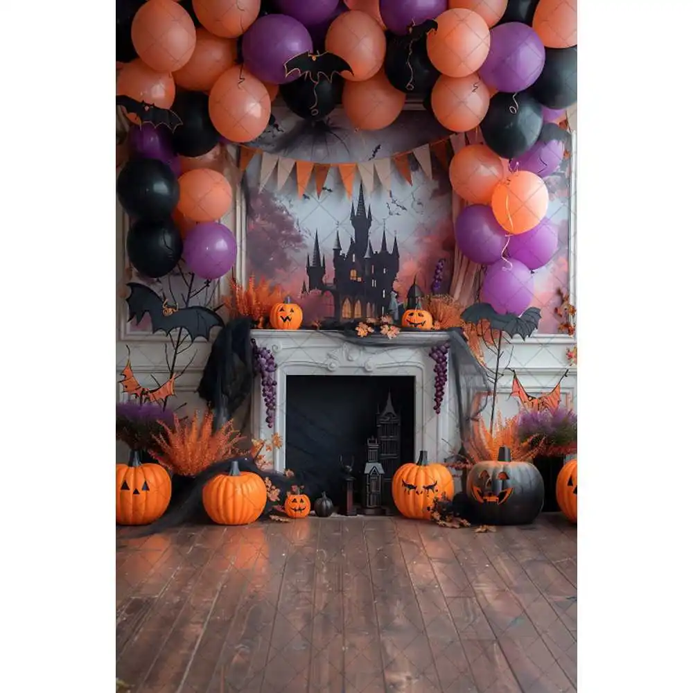 Halloween Night Background Photography Horror Haunted House Pumpkin Lantern Black Stone Road Backdrop Kids Holiday Party Studio