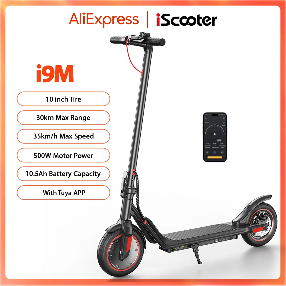 Trottinette électrique pliable iScooter i9M pour adultes, vitesse 35 km/h, 500W, 36V 10.5Ah