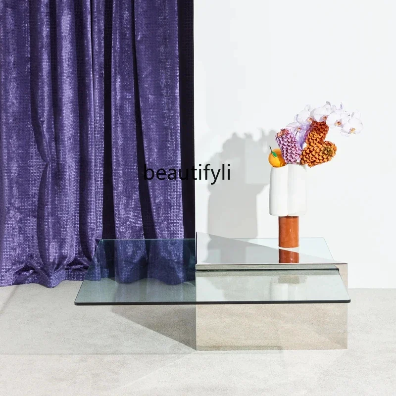 Postmodern simple stainless steel marble designer creative coffee table small room living room sofa table