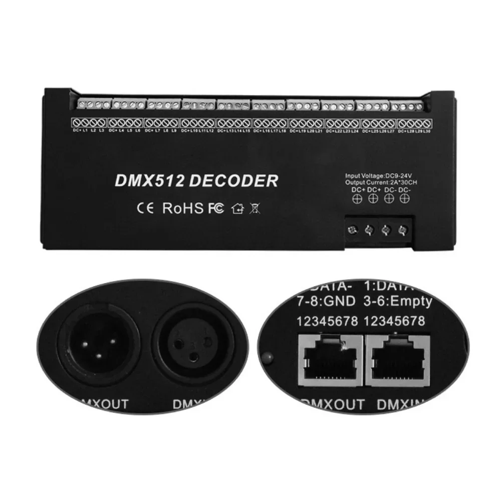 Imagem -02 - Decodificador 30ch Rgb Dmx Dmx512 Controlador Dc1224v Decodificador Digital 24ch Rgb Dmx512 Canais Rgb Rgbw Dmx512 Decodificador para Tira de Led