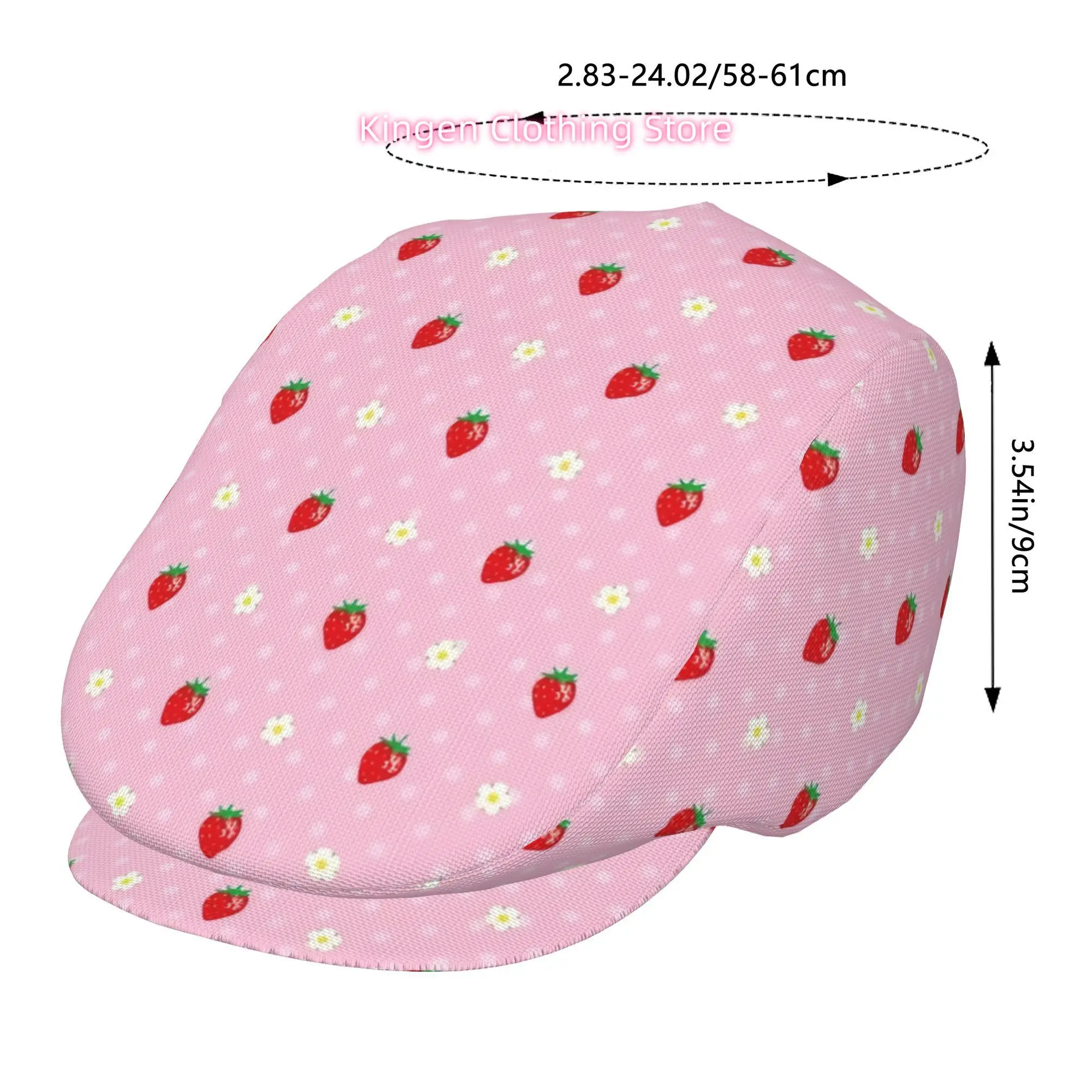 1pc Strawberry Sweetheart Powder All-over printed beret,  newsboy cap, unisex, a must-have fashion accessory for outdoor leisure