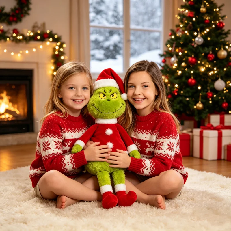 Green Shaggy Anime Figures Christmas Decoration Green Haired Monster Figurine Adorable Plush Doll Kid Birthday Gifts