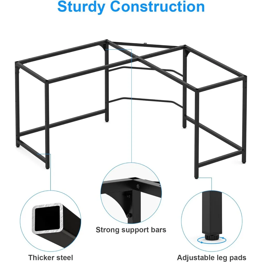 Reversible L Shaped Desk with Large Surface, 61 Inch Sturdy Corner Desk with Storage Shelves