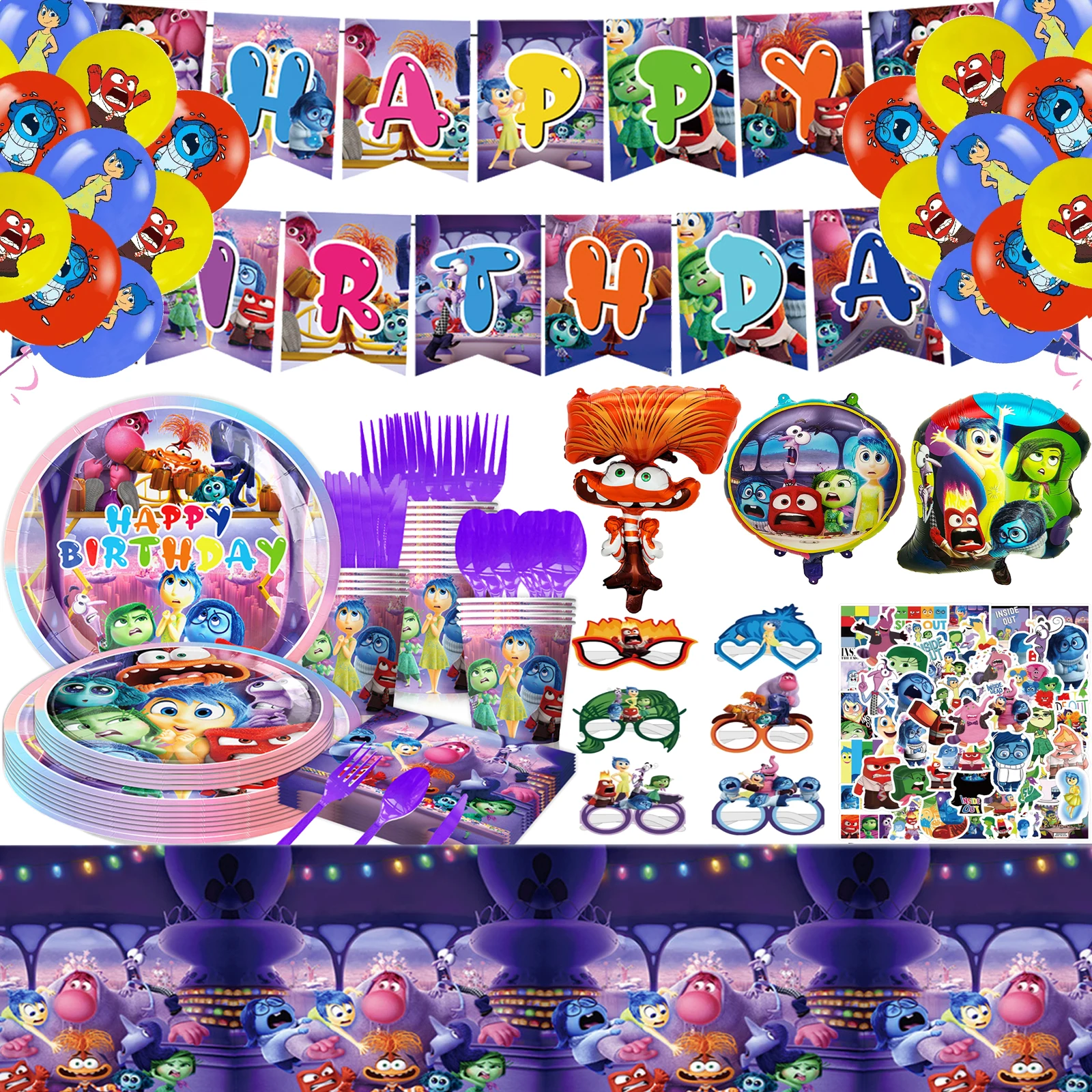 

Inside Out 2 Birthday Party Gadget Disney Decoration Disposable Tableware Stickers Balloon Toy Gift for Kid Baby Shower Supplies