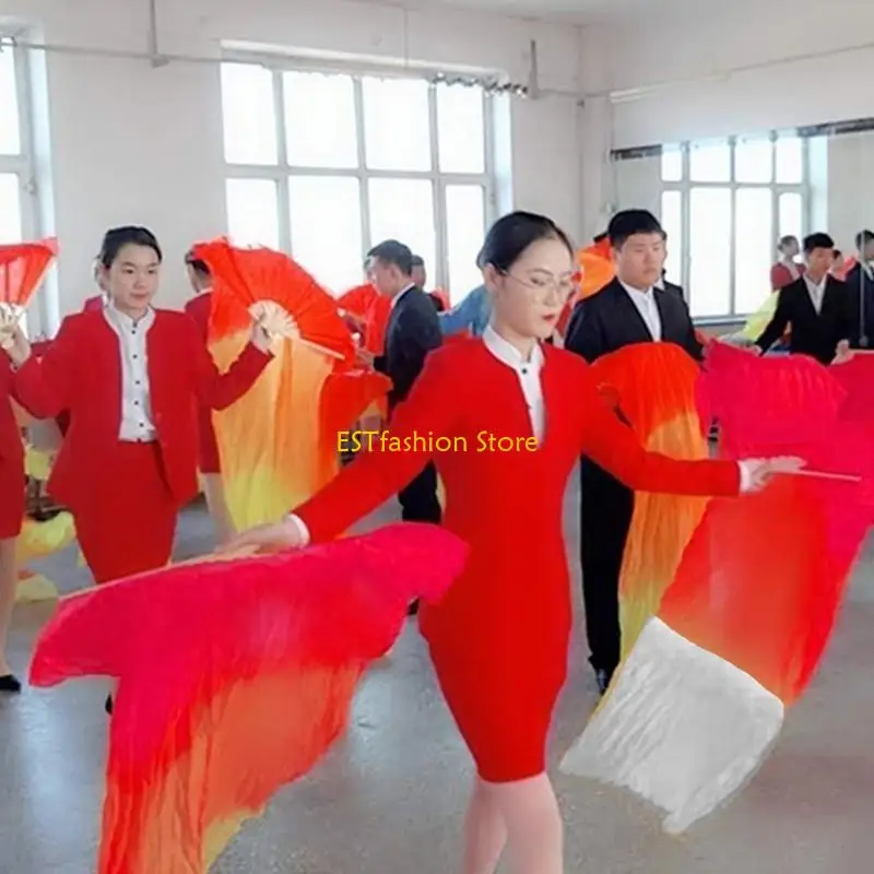 

Y5GC Women Chinese Belly Dance Faux Silk Veil Fans Handmade Bamboo Long Fans Veils,National Dance Veil Fans for Women Girls