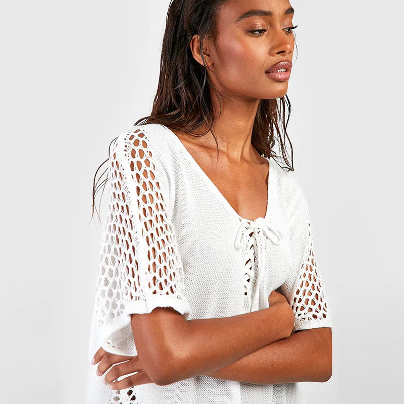 2024 sommer Neue Rock frauen Einfarbig Sexy Gestrickte Strand Bikini Badeanzug Cover Up Sonnenschutz Kleidung