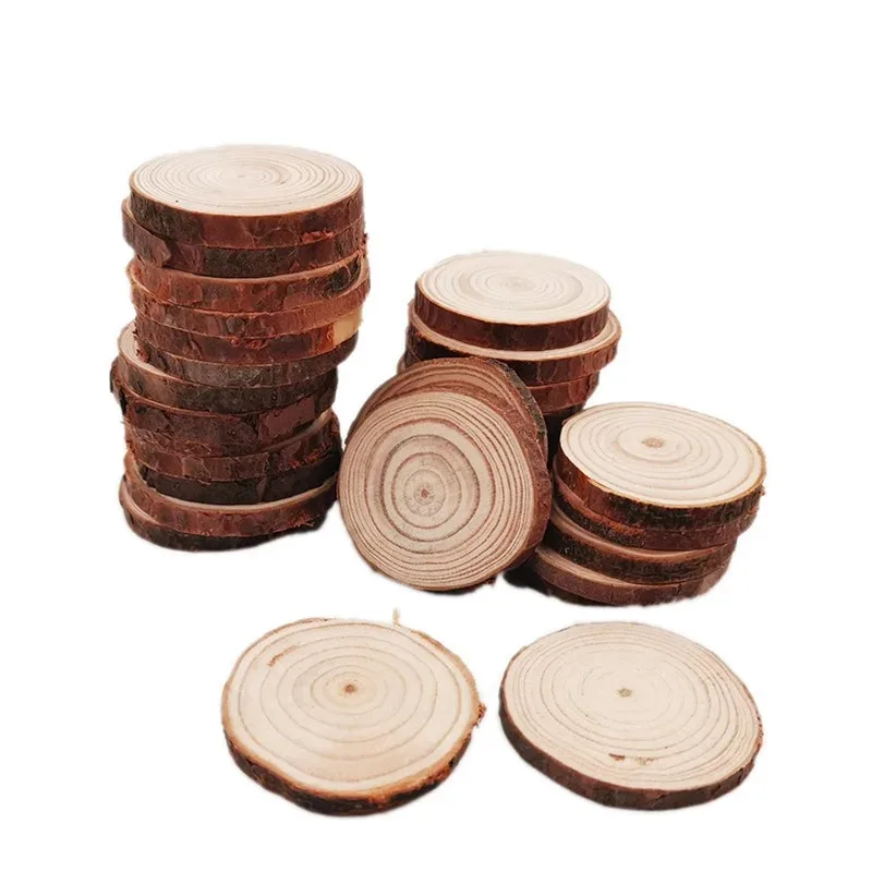 Disco de rodajas de madera Natural sin terminar, piezas de posavasos de madera, kit de madera artesanal, círculos, manualidades para manualidades, boda rústica, 5-6cm, 10 Uds.