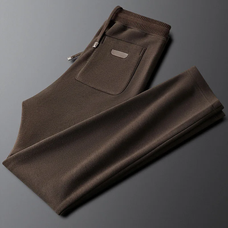 Light luxury style wool thickened warm straight casual pants men's high-end drawstring sports pants winter multi-color