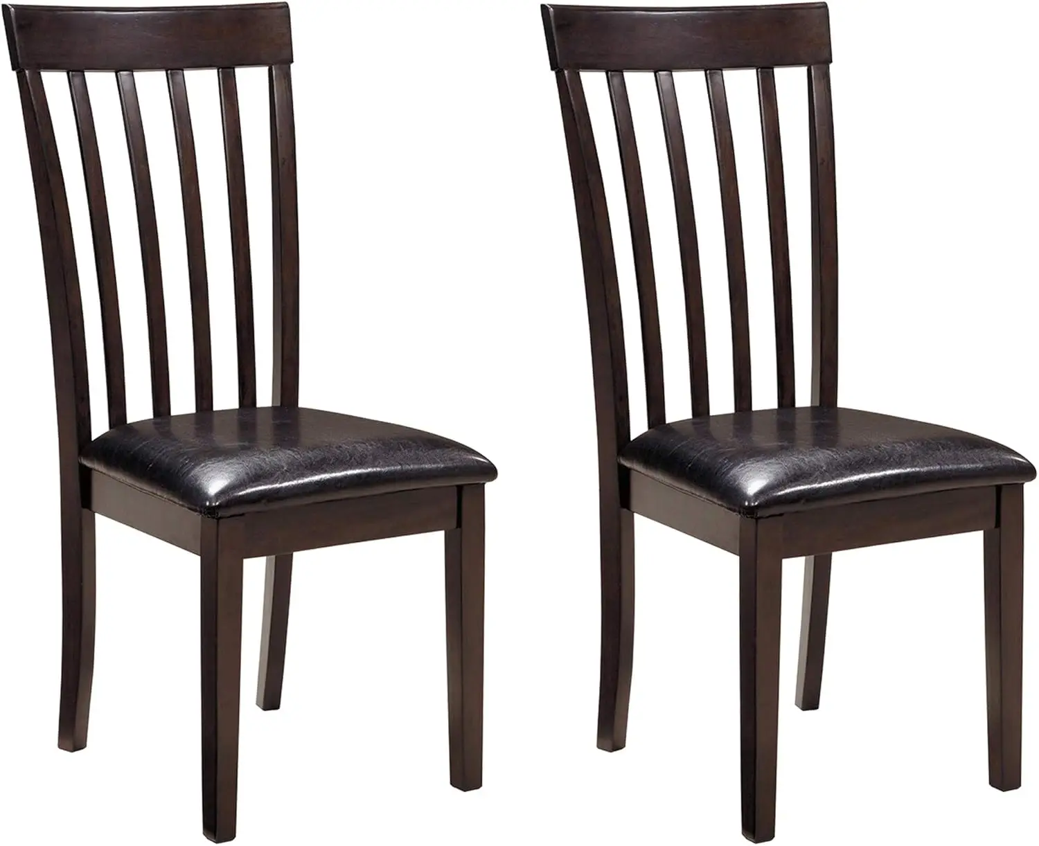 Rake Back Wood Frame Dining Room Chair with Vinyl Upholstered Seat, Perfect Fit for Small Dinner Table, Set of 2, Dark Brown