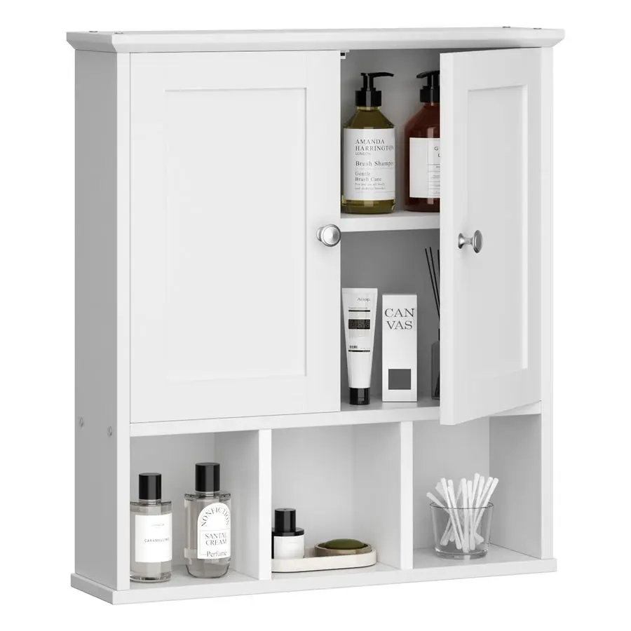 

Навесной шкаф для ванной комнаты с дверцей, органайзер для хранения над унитазом, экономия пространства с регулируемой открытой полкой, прочный, белый цвет.